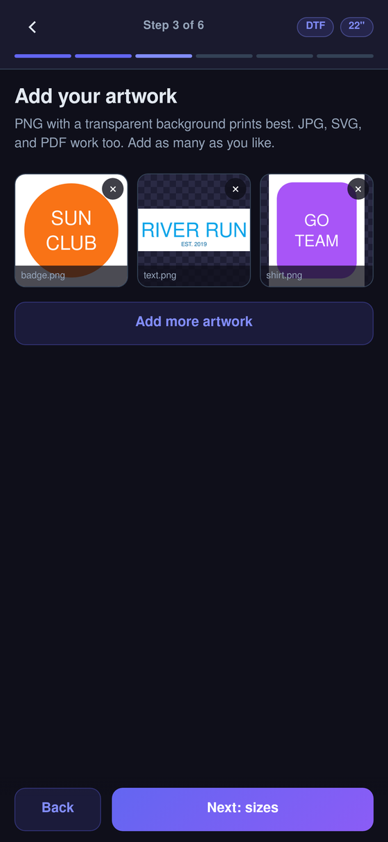 Step 3 — uploading artwork